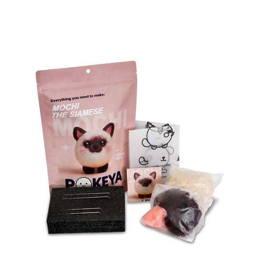 Mochi the Siamese Cat needle felting kit with wool, felting pad, needles, printed template and card with link to video tutorials